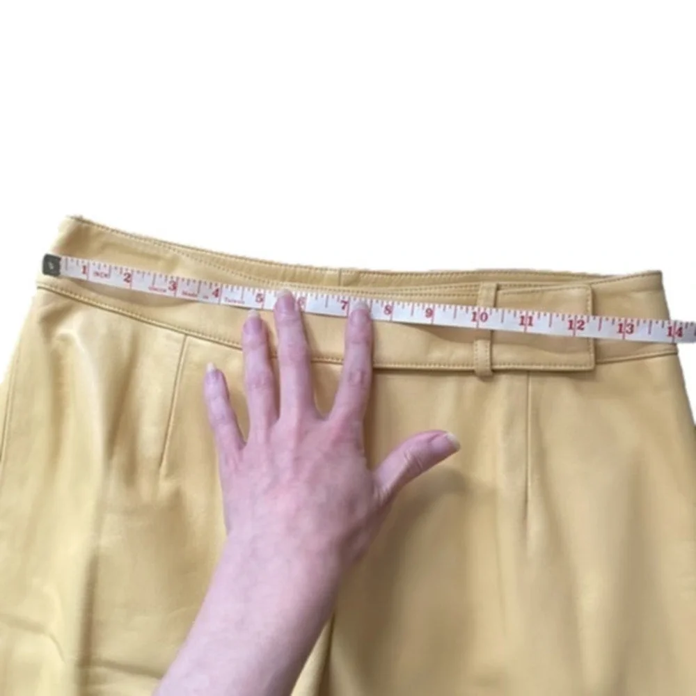 100% Real leather pants mustard golden yellow designer vintage pants high waist